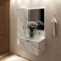 Gabinete com Armário e Espelho para Banheiro Suspenso 90x115cm Mármore Branco