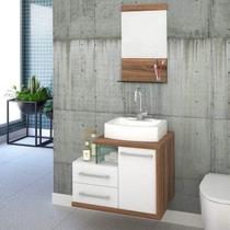 Gabinete com Cuba de Apoio RT41 e Espelheira com Prateleira de Vidro Legno 651W Branco