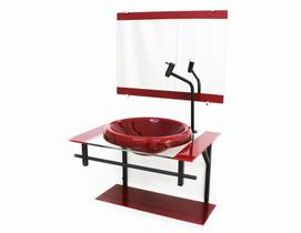 Gabinete Com Cuba Para Banheiro De Vidro 60Cm - Vermelho