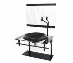 Gabinete com cuba para banheiro de vidro ap 60cm com cuba chapeu - preto Gabinete com cuba para banheiro de vidro ap 60cm com cuba chapeu - preto