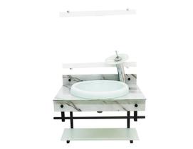 Gabinete com cuba para banheiro de vidro apxx 60cm com cuba chapeu - mármore branco