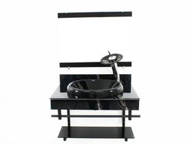 Gabinete com cuba para banheiro de vidro apxx 60cm com cuba chapeu - mármore preto