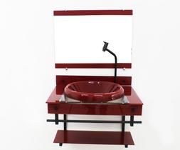 Gabinete com cuba para banheiro de vidro apxx 60cm com cuba chapeu - vermelho cereja