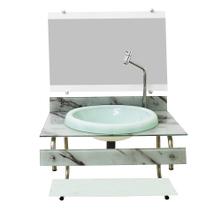 Gabinete com cuba para banheiro de vidro itxx 60cm inox mármore branco com torneira cromada