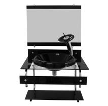 Gabinete com cuba para banheiro de vidro itxx 60cm inox - preto