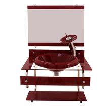 Gabinete com cuba para banheiro de vidro itxx 60cm inox - vermelho cereja