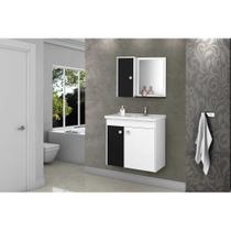 Gabinete com Espelheira Banheiro Munique em Madeira Branco Preto Fosco com Lavatório Móveis Bechara