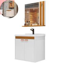 Gabinete Com Espelho Palas Banheiro Madeira Com Lavatório - Branco