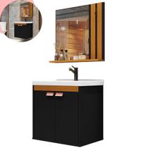 Gabinete Com Espelho Palas Banheiro Madeira Com Lavatório - Preto