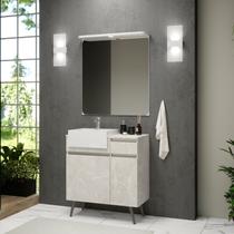 Gabinete com Pés Para Banheiro, Cuba e Espelheira com Led 80cm Cora Reale/Branco