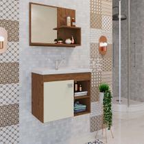 Gabinete com Pia e Espelheira para Banheiro 55 cm Bia MGM Amendoa/Off White Gabinete com Pia e Espelheira para Banheiro 55 cm Bia MGM Amendoa/Off White