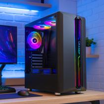Gabinete Computador Gamer Preto Suporte Watercooler 360mm Vidro Temperado 3 Fans Inclusas Alto Desem