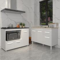 Gabinete Cozinha Armário Balcão de Pia 120 cm Aline e Balcão para Fogão Cooktop 5 Bocas e Forno Alana Branco