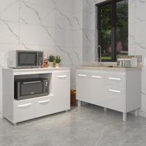 Gabinete Cozinha Armário Balcão de Pia 120 cm Aline e Balcão para Microondas e Forno Elétrico Lilian Branco Gabinete Cozinha Armário Balcão de Pia 120 cm Aline e Balcão para Microondas e Forno Elétrico Lilian Branco