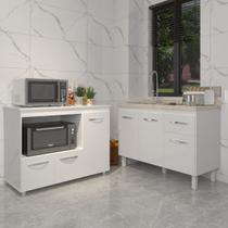 Gabinete Cozinha Armário Balcão de Pia 120 cm Aline e Balcão para Microondas e Forno Elétrico Lilian Branco Gabinete Cozinha Armário Balcão de Pia 120 cm Aline e Balcão para Microondas e Forno Elétrico Lilian Branco