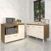 Gabinete Cozinha Armário Balcão de Pia 120 cm Aline e Balcão para Microondas e Forno Elétrico Lilian Savana Off White Gabinete Cozinha Armário Balcão de Pia 120 cm Aline e Balcão para Microondas e Forno Elétrico Lilian Savana Off White