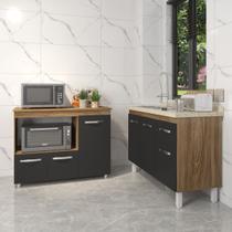 Gabinete Cozinha Armário Balcão de Pia 120 cm Aline e Balcão para Microondas e Forno Elétrico Lilian Savana Preto Gabinete Cozinha Armário Balcão de Pia 120 cm Aline e Balcão para Microondas e Forno Elétrico Lilian Savana Preto