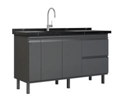 Gabinete Cozinha MDF 1,44m Elegance Com 5 Pés Pré-Montado Cor:Cinza Opera Gabinete Cozinha MDF 1,44m Elegance Com 5 Pés Pré-Montado Cor:Cinza Opera
