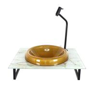 Gabinete Cuba Vidro Chapeu 10Mm Dourado Real Tampo 50Cm