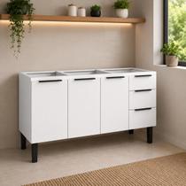Gabinete de Aço para Pia 150cm Cozinha 3 Portas 3 Gavetas Branco Resistente e Funcional Gabinete de Aço para Pia 150cm Cozinha 3 Portas 3 Gavetas Branco Resistente e Funcional