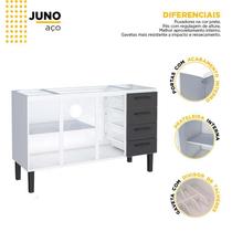 Gabinete de Aço Para Pia 150cm Juno/Apolo 4 Gavetas Cozimax Preto