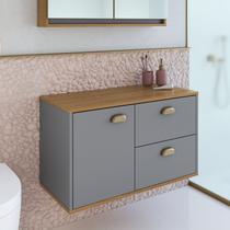 Gabinete de Banheiro 1 Porta 2 Gavetas 100% MDF 80cm sem Cuba Lívia Yescasa Cinza/Freijó/Urbi Gabinete de Banheiro 1 Porta 2 Gavetas 100% MDF 80cm sem Cuba Lívia Yescasa Cinza/Freijó/Urbi