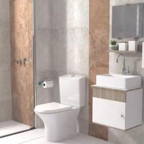 Gabinete de Banheiro 44cm com Cuba de Marmore Sintetico e Espelho Completo Lavabo Armário Suspenso