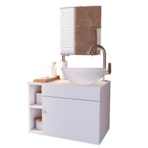 Gabinete de Banheiro 60cm com Cuba e Espelho Completo Lavabo Armário Suspenso