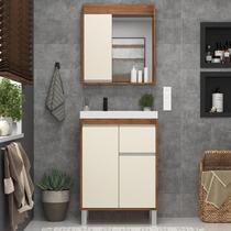Gabinete de Banheiro 60cm com Lavatório e Armário Ref 670 Cewal - Amendoa/Off White