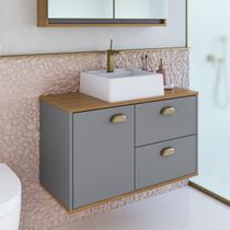 Gabinete de Banheiro 80cm 100% MDF com 1 Porta e 2 Gavetas com Cuba Lívia Yescasa Gabinete de Banheiro 80cm 100% MDF com 1 Porta e 2 Gavetas com Cuba Lívia Yescasa