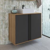 Gabinete de Banheiro 80cm com 2 Portas com Cuba Antônia Preto/Mel/Grafite