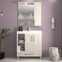 Gabinete de Banheiro 80cm com Cuba e Espelheira Branco/Arenito