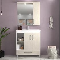 Gabinete de Banheiro 80cm com Cuba e Espelheira Branco/Arenito