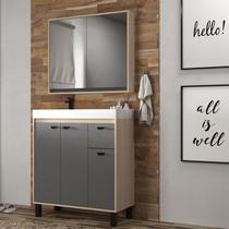 Gabinete de Banheiro 80cm com Lavatório e Armário Ref 830 Cewal - Carvalho Berlin/Cinza Sagrado