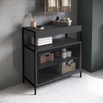 Gabinete de Banheiro 80cm Estilo Industrial com 2 Portas P1038 Placa e Ponto Preto/Grafite sem Cuba Gabinete de Banheiro 80cm Estilo Industrial com 2 Portas P1038 Placa e Ponto Preto/Grafite sem Cuba