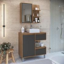 Gabinete de Banheiro 80cm Paula com Espelheira 01 Porta e Cuba Branca