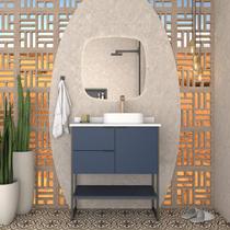 Gabinete de Banheiro Azul em Madeira com Tampo em Porcelanato sem Cuba Nilo Cozimax