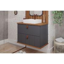 Gabinete de Banheiro Balcão Milano 1 Porta e 1 Gaveta c/Cuba 80cm Titanio/Freijo - MGM