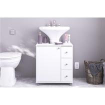 Gabinete de Banheiro c/Pés 3386 s/ Cuba 1 Porta e 3 Gavetas 60cm cor Branco - Politorno Gabinete de Banheiro c/Pés 3386 s/ Cuba 1 Porta e 3 Gavetas 60cm cor Branco - Politorno