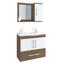 Gabinete de Banheiro com Cuba e Espelheira Atenas 65cm Amendoa/Branco - MGM