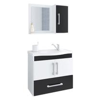 Gabinete de Banheiro com Cuba e Espelheira Atenas 65cm Branco/Preto - MGM