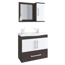 Gabinete de Banheiro com Cuba e Espelheira Atenas 65cm Cafe/Branco - MGM