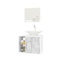 Gabinete de Banheiro com Cuba e Espelheira Baden Marmorizado - Branco com Carrara - AJMóveis