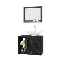 Gabinete de Banheiro com Cuba e Espelheira Baden Marmorizado - Preto com Nero