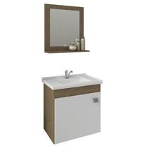 Gabinete de Banheiro com Cuba e Espelheira Iris 45cm Amendoa/Branco - MGM