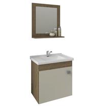 Gabinete de Banheiro com Cuba e Espelheira Iris 45cm Amendoa/Off White - MGM Gabinete de Banheiro com Cuba e Espelheira Iris 45cm Amendoa/Off White - MGM