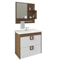 Gabinete de Banheiro com Cuba e Espelheira Lirio 60cm Amendoa/Branco - MGM
