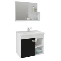 Gabinete de Banheiro com Cuba e Espelheira Lotus 55cm Branco/Preto - MGM