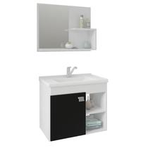 Gabinete de Banheiro com Cuba e Espelheira Lotus 55cm Branco/Preto - MGM Gabinete de Banheiro com Cuba e Espelheira Lotus 55cm Branco/Preto - MGM