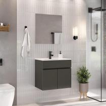 Gabinete De Banheiro Com Cuba E Espelheira Suspenso 60cm Multimóveis CR10135 Grafite Gabinete De Banheiro Com Cuba E Espelheira Suspenso 60cm Multimóveis CR10135 Grafite